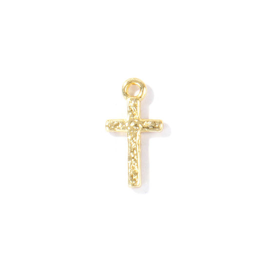 Immagine di 2 Pz Ottone Religione Ciondoli All'Ingrosso Placcato Oro 18K Croce Mini 12mm x 6mm