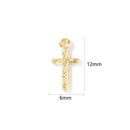 Immagine di 2 Pz Ottone Religione Ciondoli All'Ingrosso Placcato Oro 18K Croce Mini 12mm x 6mm