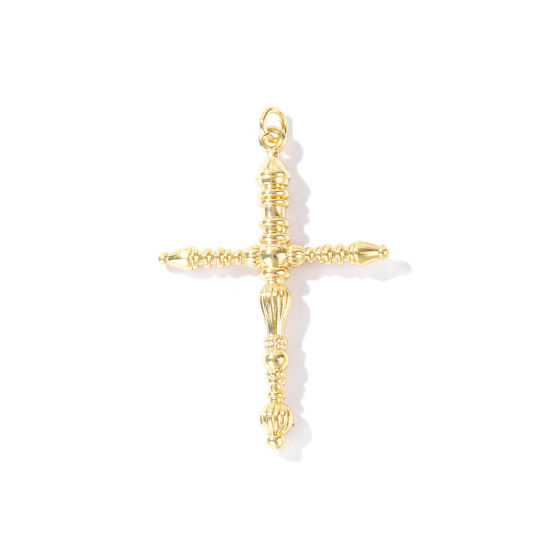 Immagine di 2 Pz Ottone Religione Ciondoli Pendenti All'Ingrosso Placcato Oro 18K Croce 3.6cm x 2.4cm
