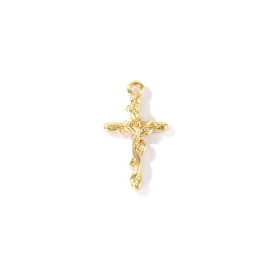 Immagine di 2 Pz Ottone Religione Ciondoli All'Ingrosso Placcato Oro 18K Croce Rosa 16mm x 9mm