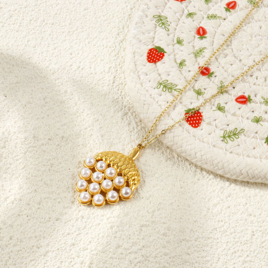 2 個 エコフレンドリー PVD 防水 耐変色性の 低アレルギー性の 304ステンレス鋼 ペンダント 卸売り 18Kリアルゴールドメッキ ドングリ アクリル模造真珠 3.6cm x 2.6cm、 の画像