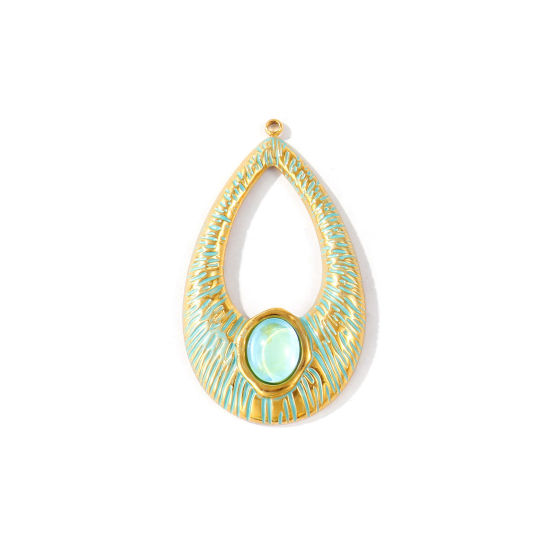 1 個 エコフレンドリー PVD 防水 耐変色性の 低アレルギー性の 304ステンレス鋼 + アクリル ペンダント 卸売り 18Kリアルゴールドメッキ 緑青 滴 ドロップ ペインティング 4.9cm x 2.8cm、 の画像