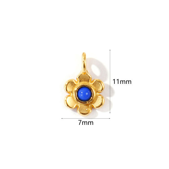 2 個 エコフレンドリー PVD 防水 耐変色性の 低アレルギー性の 304ステンレス鋼 + アクリル チャーム 卸売り 18Kリアルゴールドメッキ 紺碧 フラワー ミニ 11mm x 7mm、 の画像