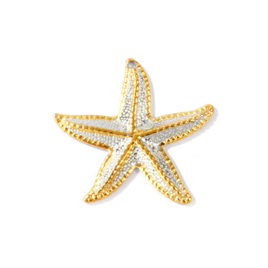 1 個 エコフレンドリー PVD 防水 耐変色性の 低アレルギー性の 304ステンレス鋼 海ジュエリー ペンダント 卸売り 18Kリアルゴールドメッキ＋シルバートーン ツートンカラー ヒトデ 3.6cm x 3.3cm、 の画像