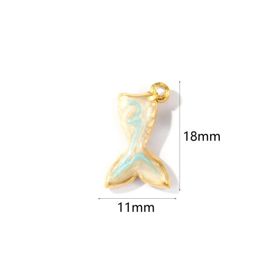 2 個 エコフレンドリー PVD 防水 耐変色性の 低アレルギー性の 304ステンレス鋼 チャーム 卸売り 18Kリアルゴールドメッキ 青 エナメル マチャプチャレベースキャンプ 光沢ある 18mm x 11mm、 の画像