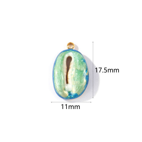 2 個 エコフレンドリー PVD 防水 耐変色性の 低アレルギー性の 304ステンレス鋼 チャーム 卸売り 18Kリアルゴールドメッキ 緑 エナメル ハナマルユキ きらめき 17.5mm x 11mm、 の画像