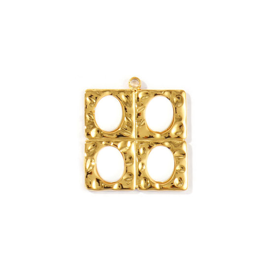 2 個 エコフレンドリー PVD 防水 耐変色性の 低アレルギー性の 304ステンレス鋼 + アクリル チャーム 卸売り 18Kリアルゴールドメッキ 白 正方形 模造ストーン 25mm x 22.5mm、 の画像