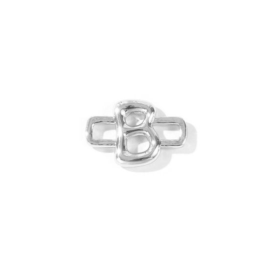 2 個 真鍮 キャピタルレター コネクター ペンダント チャーム 卸売り プラチナメッキ 長方形 文字「 B」 19mm x 13mm、 の画像