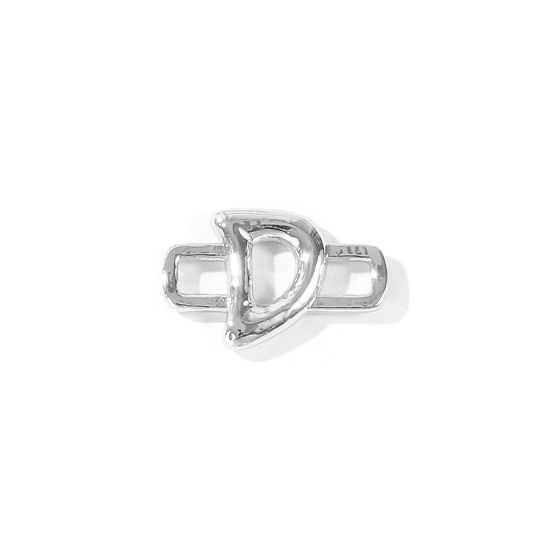 2 個 真鍮 キャピタルレター コネクター ペンダント チャーム 卸売り プラチナメッキ 長方形 文字「 D」 19mm x 12mm、 の画像