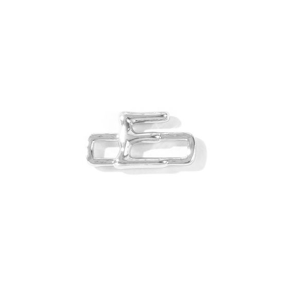 2 個 真鍮 キャピタルレター コネクター ペンダント チャーム 卸売り プラチナメッキ 長方形 文字「 E」 19mm x 10mm、 の画像