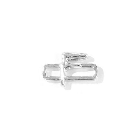 2 個 真鍮 キャピタルレター コネクター ペンダント チャーム 卸売り プラチナメッキ 長方形 文字「 F」 19mm x 12mm、 の画像