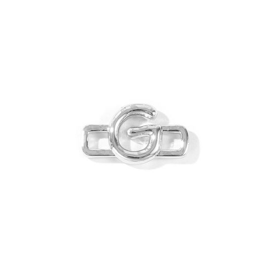 2 個 真鍮 キャピタルレター コネクター ペンダント チャーム 卸売り プラチナメッキ 長方形 文字「 G」 19mm x 11mm、 の画像