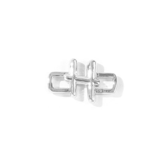 2 個 真鍮 キャピタルレター コネクター ペンダント チャーム 卸売り プラチナメッキ 長方形 文字「 H」 19mm x 12mm、 の画像