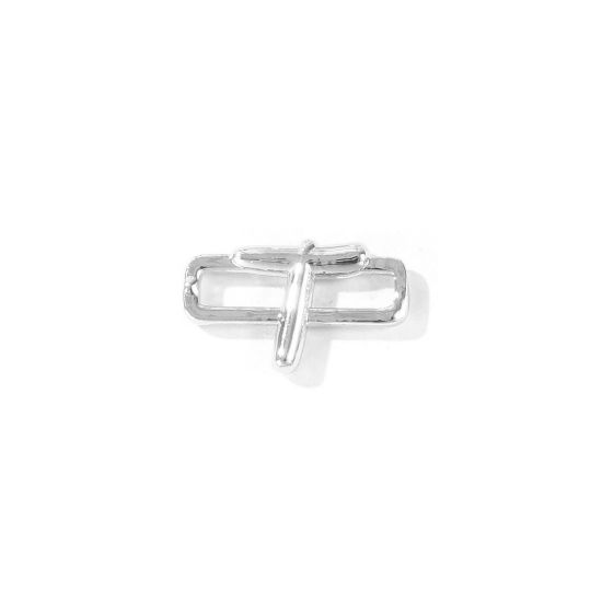 2 個 真鍮 キャピタルレター コネクター ペンダント チャーム 卸売り プラチナメッキ 長方形 文字「 T」 19mm x 11.5mm、 の画像