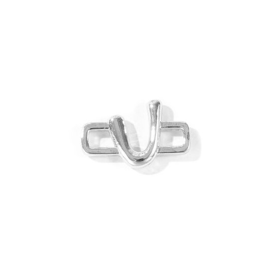 2 個 真鍮 キャピタルレター コネクター ペンダント チャーム 卸売り プラチナメッキ 長方形 文字「 U」 19mm x 12mm、 の画像