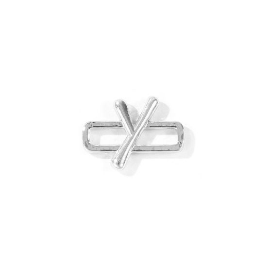 2 個 真鍮 キャピタルレター コネクター ペンダント チャーム 卸売り プラチナメッキ 長方形 文字「 y」 19mm x 14mm、 の画像