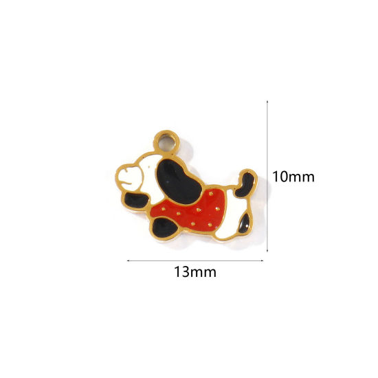 Picture of 2 PCs PVD 304 Stainless Steel Charms Wholesale 18K Gold Plated Multicolor Dog Animal Enamel 13mm x 10mm
