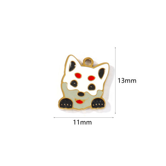 Picture of 2 PCs PVD 304 Stainless Steel Charms Wholesale 18K Gold Plated Multicolor Husky Animal Enamel 13mm x 11mm