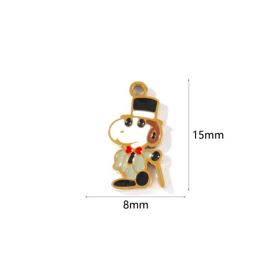 Picture of 2 PCs PVD 304 Stainless Steel Charms Wholesale 18K Gold Plated Multicolor Dog Animal Cartoon Images Enamel 15mm x 8mm