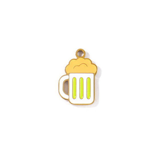 Picture of 2 PCs PVD 304 Stainless Steel Charms Wholesale 18K Gold Plated Multicolor Beer Mug Enamel 16.5mm x 11mm