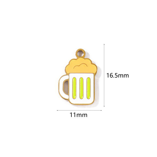Picture of 2 PCs PVD 304 Stainless Steel Charms Wholesale 18K Gold Plated Multicolor Beer Mug Enamel 16.5mm x 11mm