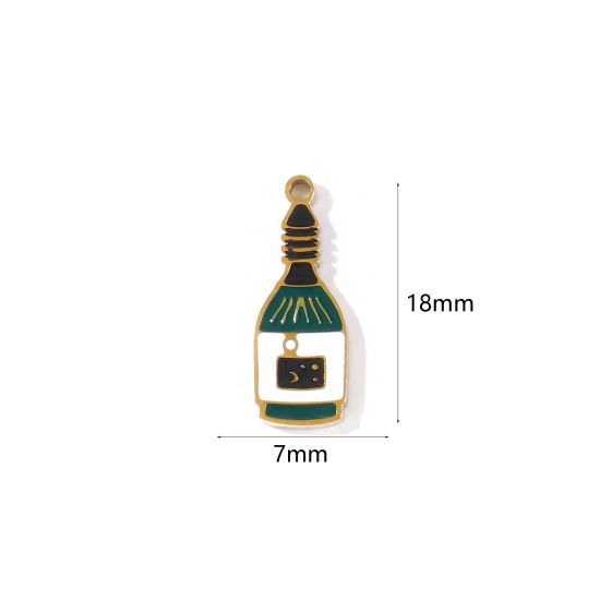 Picture of 2 PCs PVD 304 Stainless Steel Charms Wholesale 18K Gold Plated Multicolor Wine Bottle Enamel 18mm x 7mm
