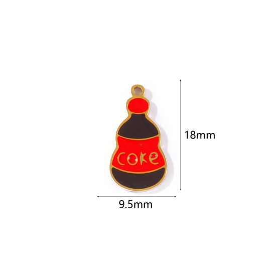 Picture of 2 PCs PVD 304 Stainless Steel Charms Wholesale 18K Gold Plated Red & Coffee Coke Enamel 18mm x 9.5mm
