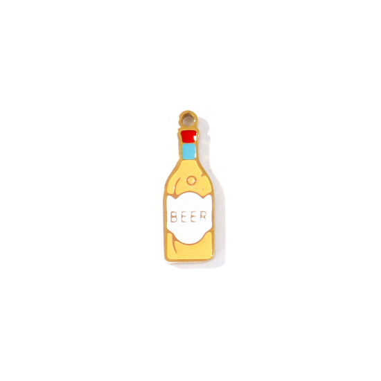 Picture of 2 PCs PVD 304 Stainless Steel Charms Wholesale 18K Gold Plated Multicolor Wine Bottle Enamel 18mm x 6mm