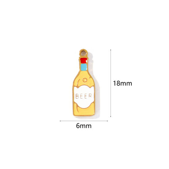 Picture of 2 PCs PVD 304 Stainless Steel Charms Wholesale 18K Gold Plated Multicolor Wine Bottle Enamel 18mm x 6mm