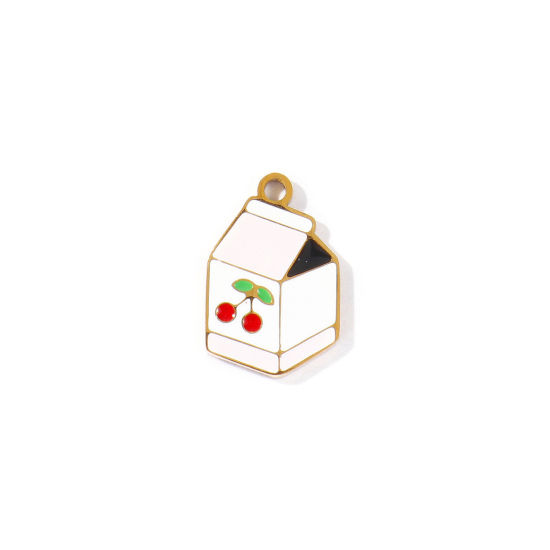 Picture of 2 PCs PVD 304 Stainless Steel Charms Wholesale 18K Gold Plated Multicolor Milk Carton Enamel 17mm x 11mm