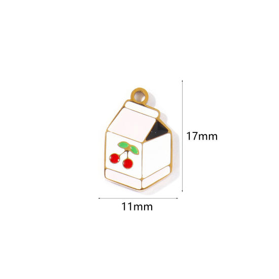 Picture of 2 PCs PVD 304 Stainless Steel Charms Wholesale 18K Gold Plated Multicolor Milk Carton Enamel 17mm x 11mm