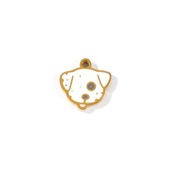 Imagen de 2 Unidades PVD 304 Acero Inoxidable Colgantes Al Por Mayor Chapado en Oro de 18K Blanco Esmalte Perro Mini 10mm x 10mm