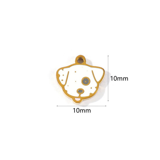 Imagen de 2 Unidades PVD 304 Acero Inoxidable Colgantes Al Por Mayor Chapado en Oro de 18K Blanco Esmalte Perro Mini 10mm x 10mm