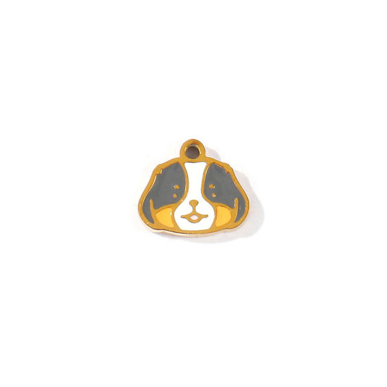 Imagen de 2 Unidades PVD 304 Acero Inoxidable Colgantes Al Por Mayor Chapado en Oro de 18K Multicolor Esmalte Perro Mini 10mm x 9mm