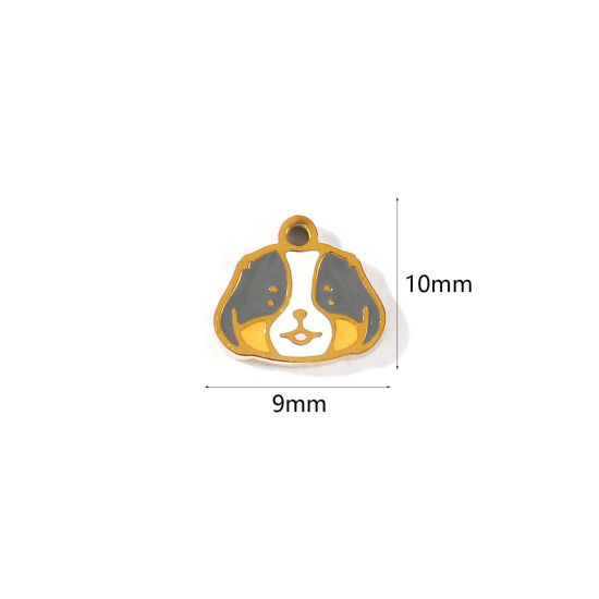 Imagen de 2 Unidades PVD 304 Acero Inoxidable Colgantes Al Por Mayor Chapado en Oro de 18K Multicolor Esmalte Perro Mini 10mm x 9mm