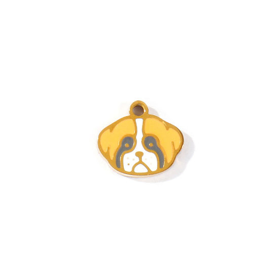Imagen de 2 Unidades PVD 304 Acero Inoxidable Colgantes Al Por Mayor Chapado en Oro de 18K Amarillo Esmalte Perro Mini 10mm x 9mm