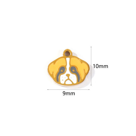Imagen de 2 Unidades PVD 304 Acero Inoxidable Colgantes Al Por Mayor Chapado en Oro de 18K Amarillo Esmalte Perro Mini 10mm x 9mm