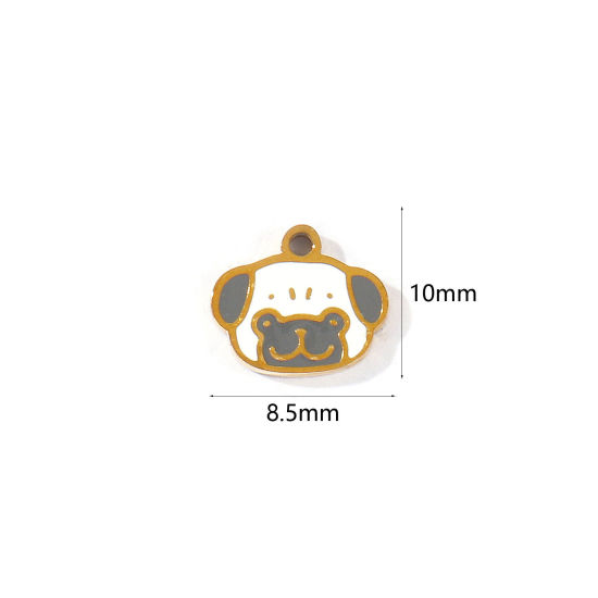 Imagen de 2 Unidades PVD 304 Acero Inoxidable Colgantes Al Por Mayor Chapado en Oro de 18K Blanco & Gris Esmalte Perro Mini 10mm x 8.5mm