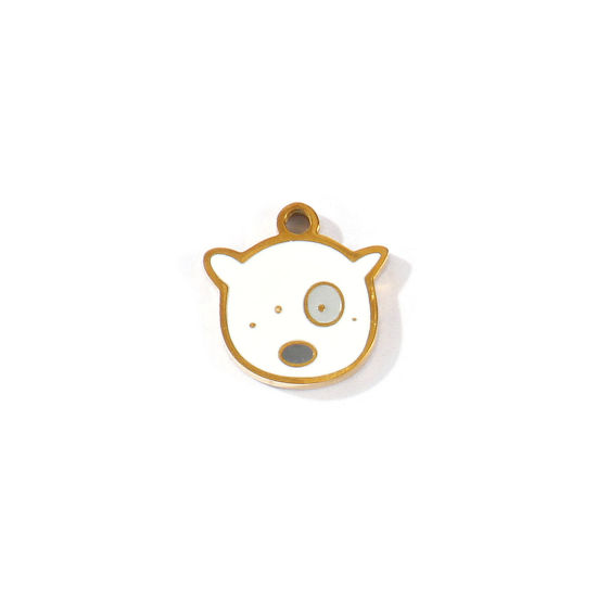 Imagen de 2 Unidades PVD 304 Acero Inoxidable Colgantes Al Por Mayor Chapado en Oro de 18K Blanco Esmalte Perro Mini 10mm x 10mm