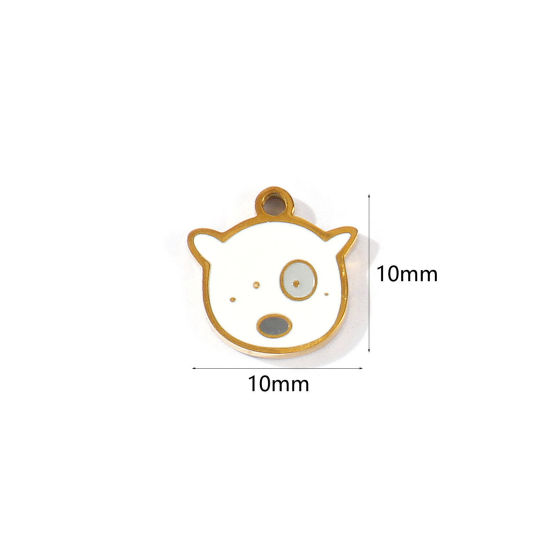 Imagen de 2 Unidades PVD 304 Acero Inoxidable Colgantes Al Por Mayor Chapado en Oro de 18K Blanco Esmalte Perro Mini 10mm x 10mm