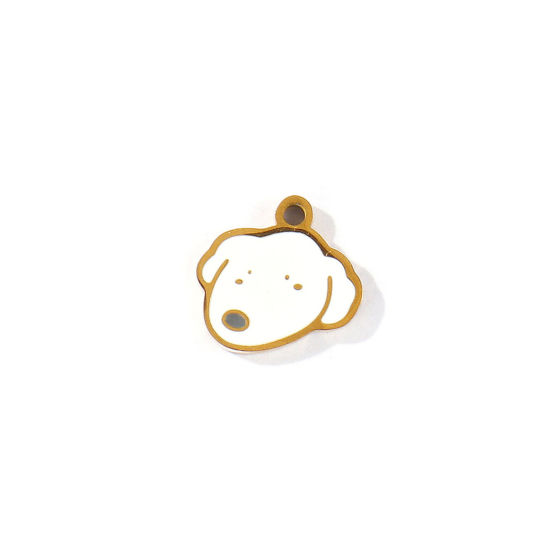 Imagen de 2 Unidades PVD 304 Acero Inoxidable Colgantes Al Por Mayor Chapado en Oro de 18K Blanco Esmalte Perro Mini 10mm x 10mm