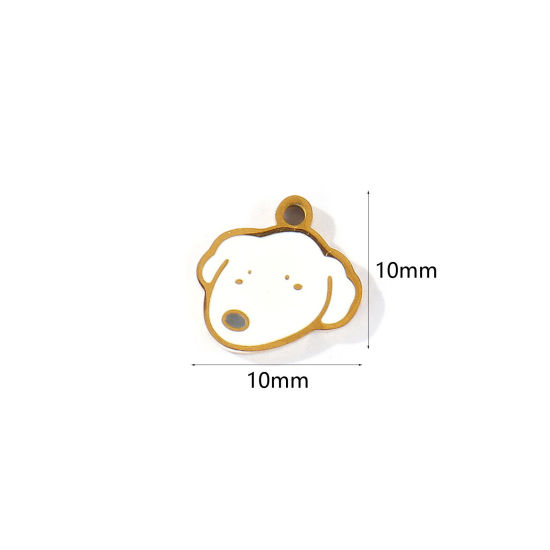 Imagen de 2 Unidades PVD 304 Acero Inoxidable Colgantes Al Por Mayor Chapado en Oro de 18K Blanco Esmalte Perro Mini 10mm x 10mm