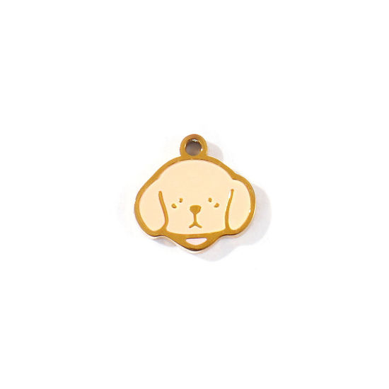 Imagen de 2 Unidades PVD 304 Acero Inoxidable Colgantes Al Por Mayor Chapado en Oro de 18K Beige Esmalte Perro Mini 10mm x 10mm