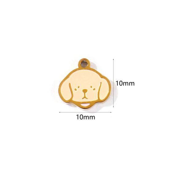 Imagen de 2 Unidades PVD 304 Acero Inoxidable Colgantes Al Por Mayor Chapado en Oro de 18K Beige Esmalte Perro Mini 10mm x 10mm