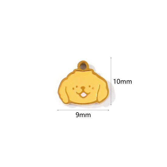 Imagen de 2 Unidades PVD 304 Acero Inoxidable Colgantes Al Por Mayor Chapado en Oro de 18K Amarillo Esmalte Perro Mini 10mm x 9mm