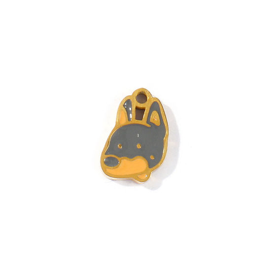 Imagen de 2 Unidades PVD 304 Acero Inoxidable Colgantes Al Por Mayor Chapado en Oro de 18K gris Oscuro Esmalte Perro Mini 11mm x 7mm