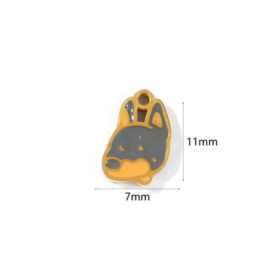 Imagen de 2 Unidades PVD 304 Acero Inoxidable Colgantes Al Por Mayor Chapado en Oro de 18K gris Oscuro Esmalte Perro Mini 11mm x 7mm