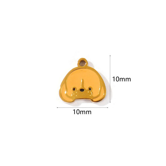 Imagen de 2 Unidades PVD 304 Acero Inoxidable Colgantes Al Por Mayor Chapado en Oro de 18K Marrón Claro Esmalte Perro Mini 10mm x 10mm