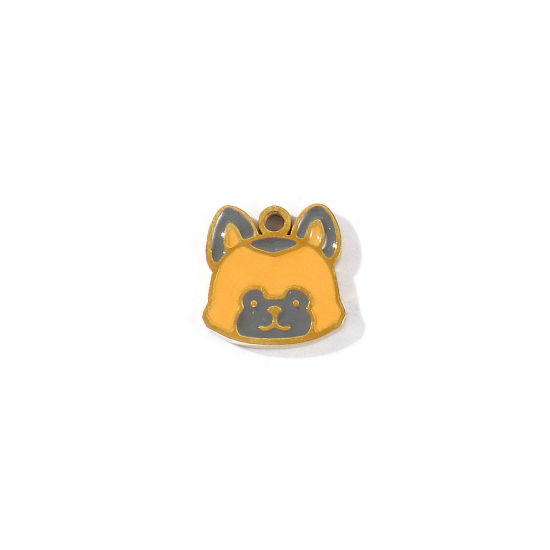 Imagen de 2 Unidades PVD 304 Acero Inoxidable Colgantes Al Por Mayor Chapado en Oro de 18K Marrón Claro Esmalte Perro Mini 9.5mm x 9.5mm