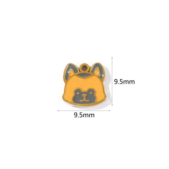 Imagen de 2 Unidades PVD 304 Acero Inoxidable Colgantes Al Por Mayor Chapado en Oro de 18K Marrón Claro Esmalte Perro Mini 9.5mm x 9.5mm